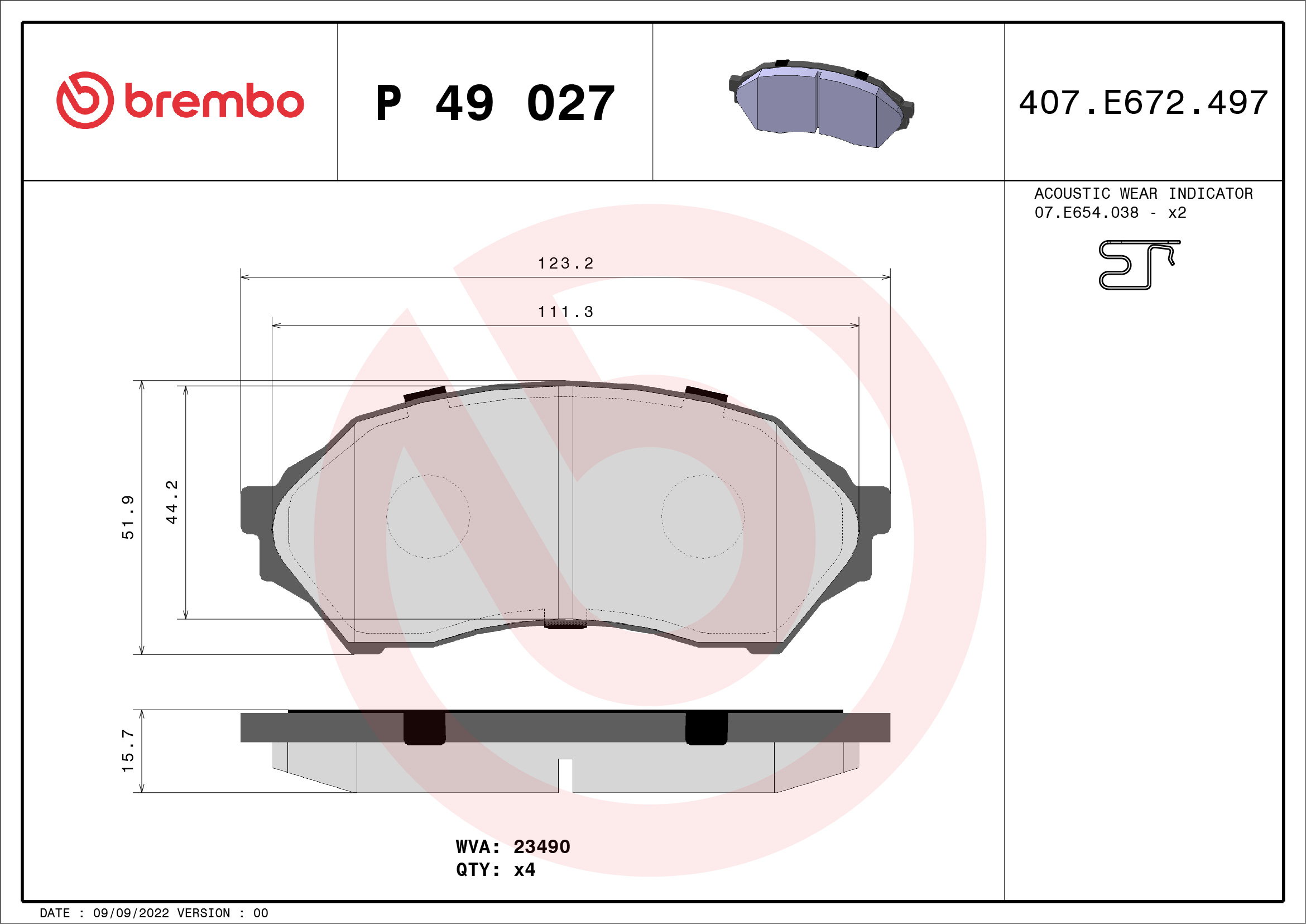 A.B.S. P 49 027 BREMBO Bremsbelagsatz, Scheibenbremse
